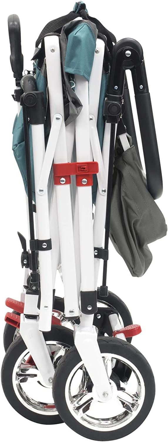 Creative Outdoor Wagon, Push and Pull Double Stroller for Toddlers & Kids with Removable Canopy and Seat Belt Harnesses, Collapsible Folding Garden Cart, Adjustable Handle, Beach Wagon (Teal)