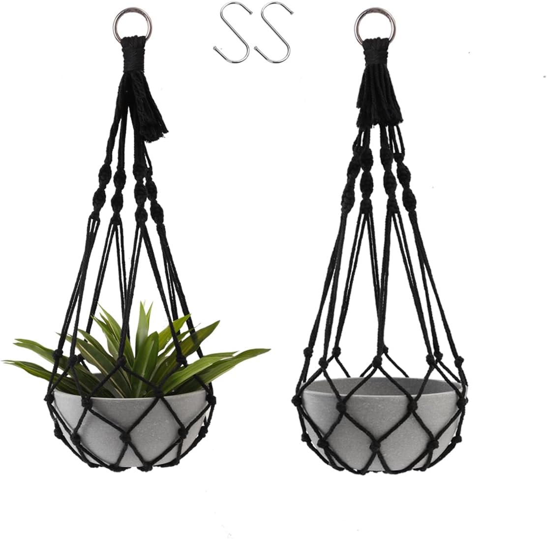 Artilady Black Plant Hanger Macrame Hanging Planter for Indoor Boho Plants Holder with Hooks Hanging Plant Basket Outdoor Window Wall Plants Home Decor