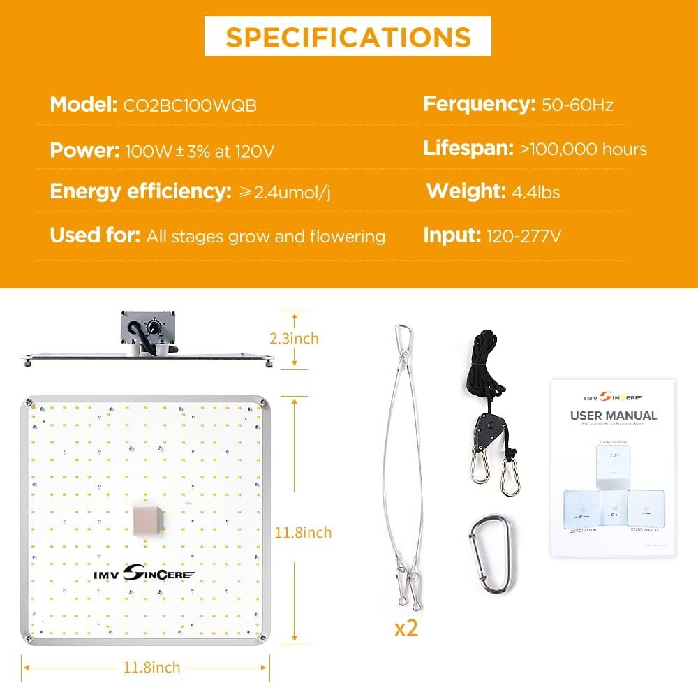 IMVSINCERE LED Grow Lights, 2025 100W Full Spectrum Grow Light with Samsung LM301 Diodes, Seedling, Veg & Bloom, Dimmable Sunlike for Indoor Plants 3x3 Grow Tents High PPFD
