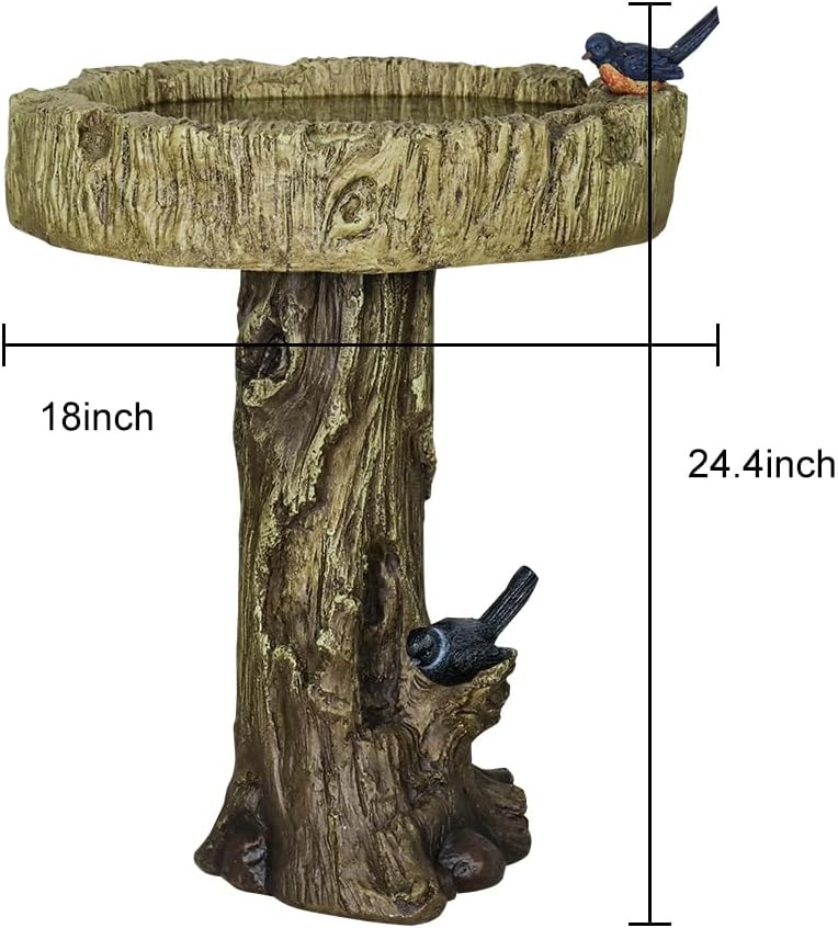 SKYFIRE 24.4” H Fibre Reinforced Concrete Outdoor Garden Bird Bath with Birds, Woodland Tree Trunk Decoration Yard Statue，Pedestal Birdbaths for Outdoors, Garden, Patio, Lawn, Backyard