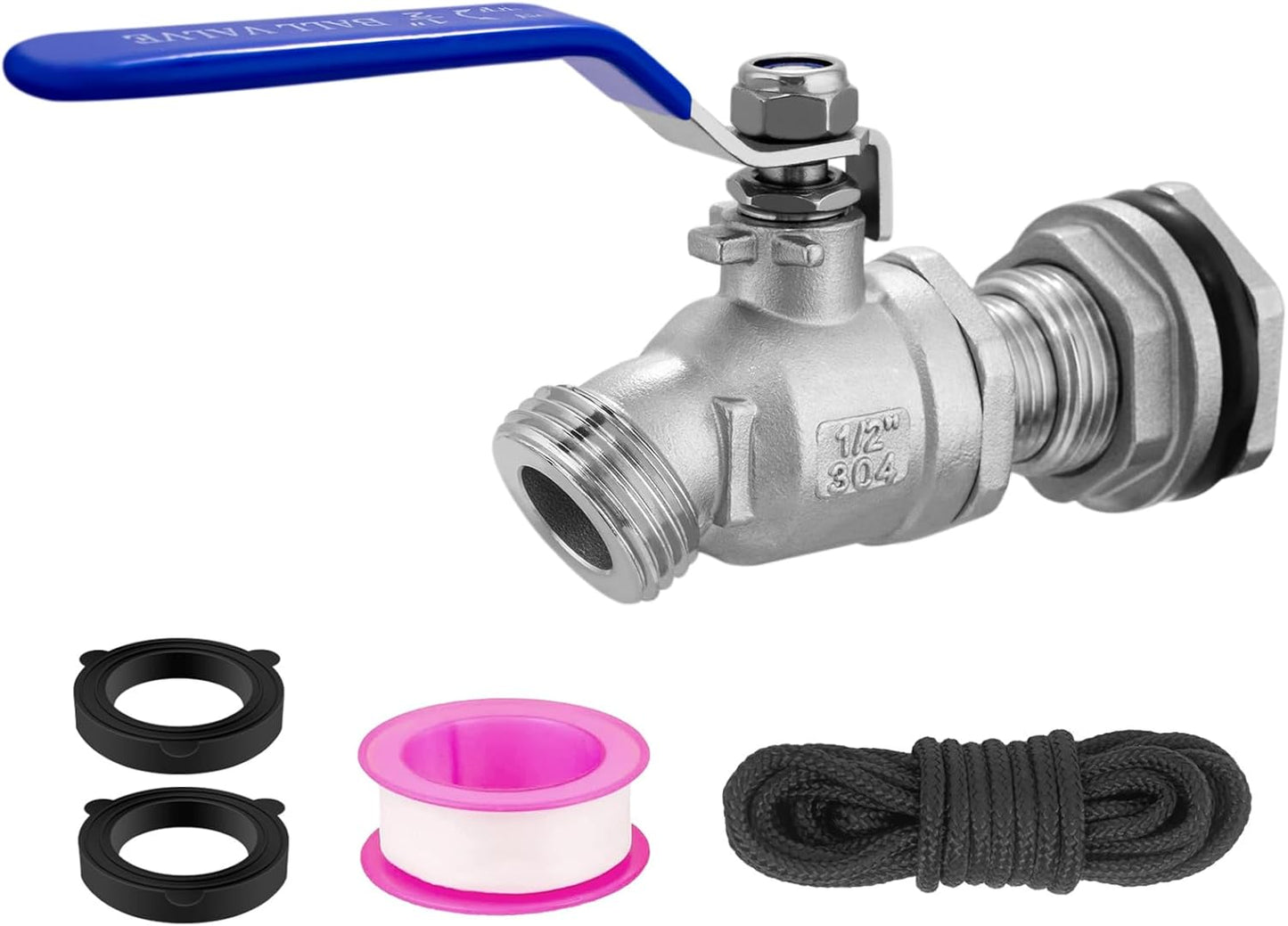 Rain Barrel Spigot Kit High Flow Spigot for Water Barrel 304 Lead-Free Compliant Stainless Steel for Rain Barrels 1/2"NPT to 3/4"GHT Rain Barrel Quarter Turn Spigot with Bulkhead Fitting