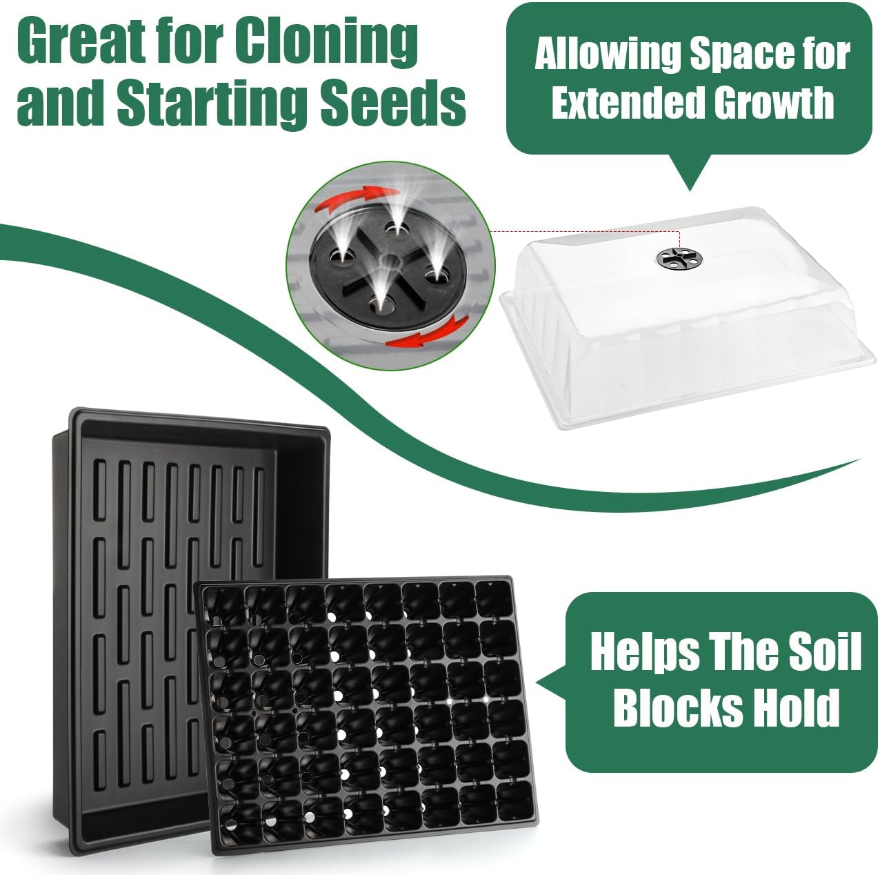 5-Pack No Drip Seed Starter Trays with 4" Humidity Dome - 240 Cells Deep Root Plug Trays, 2.76" Depth for Strong Roots Perfect for Vegetables, Herbs, Flowers & Plant Propagation, Gardening Supplies