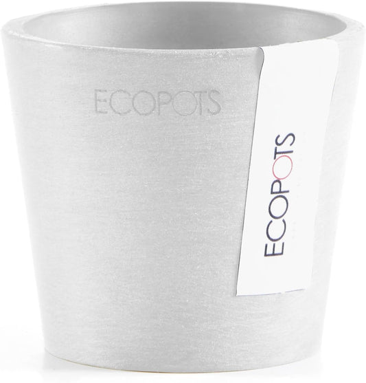 Ecopots Amsterdam Mini Durable Modern Round Recycled-Based Composite Flower Pot Planter, Pure White, 3"