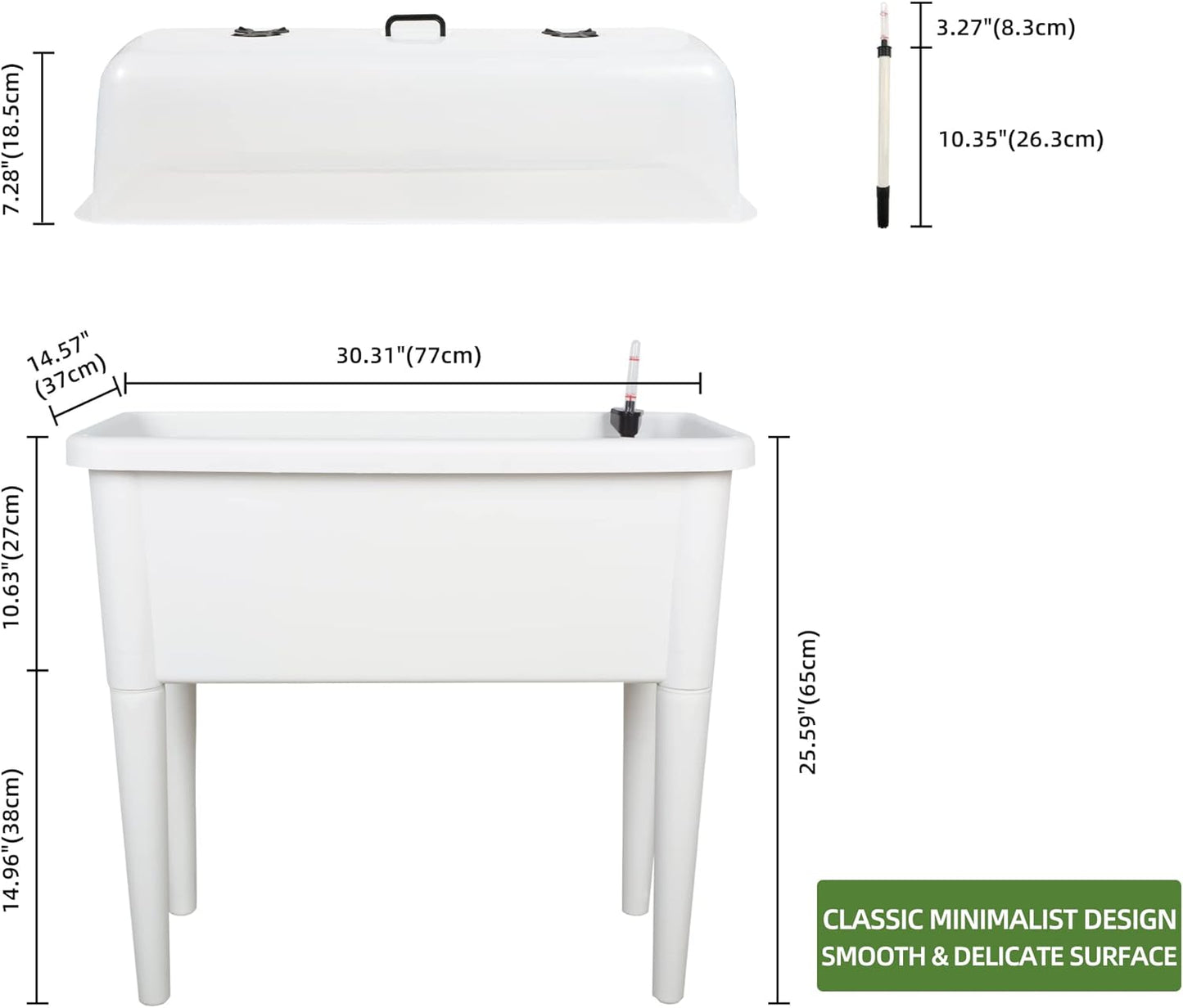 Dexceder 13.2 Gallon Self Watering Raised Garden Bed with Ventilation Transparent Lid Greenhouse, Deepen Vegetable Flower Box Planter Pot with Removeble Legs & Water Level Indicator (White)