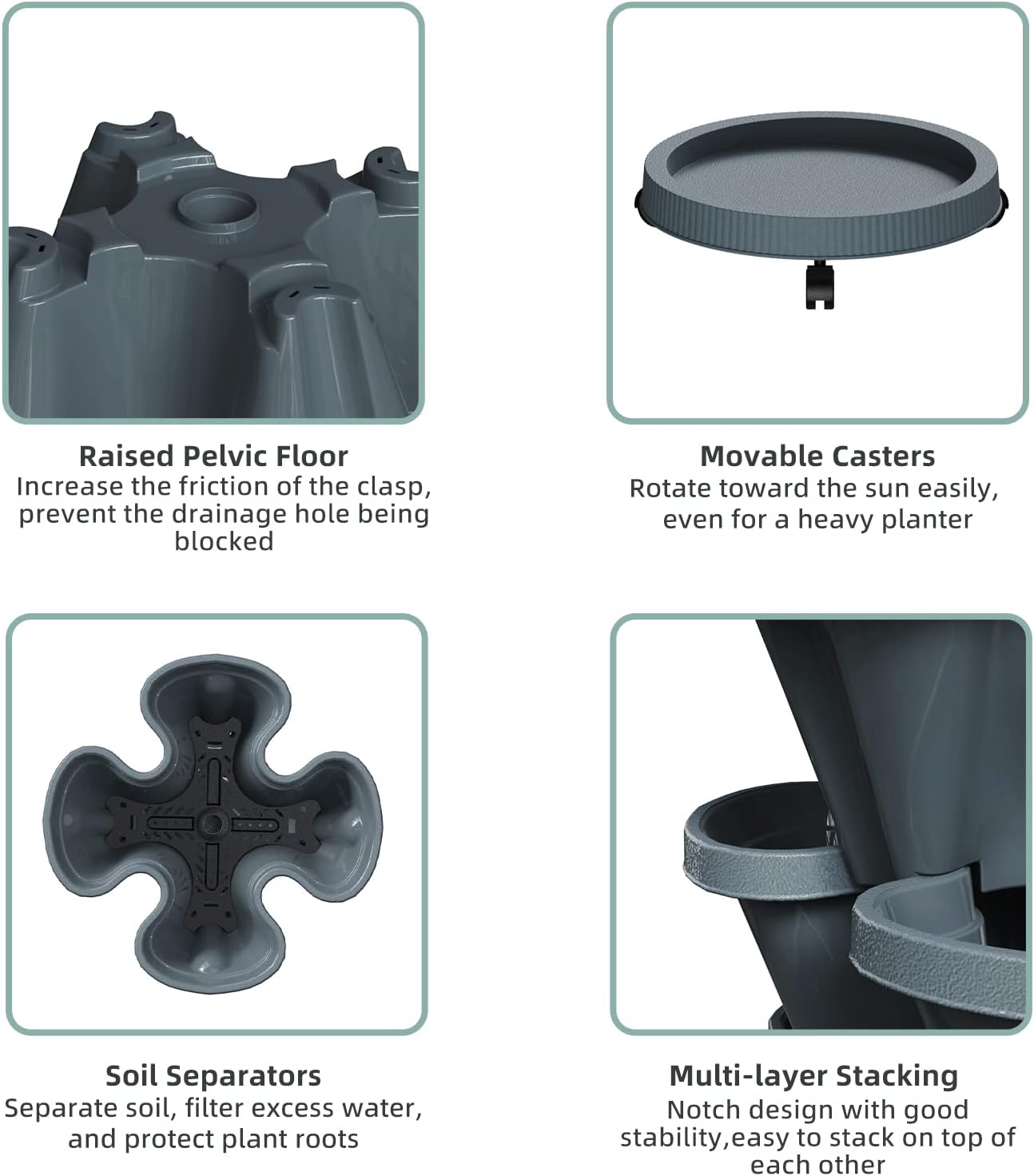 Strawberry Vertical Planters Tower Garden, 7 Tiered Stacking Herb Vegetable Planter with Support Pole Indoor and Outdoor - Dark Grey