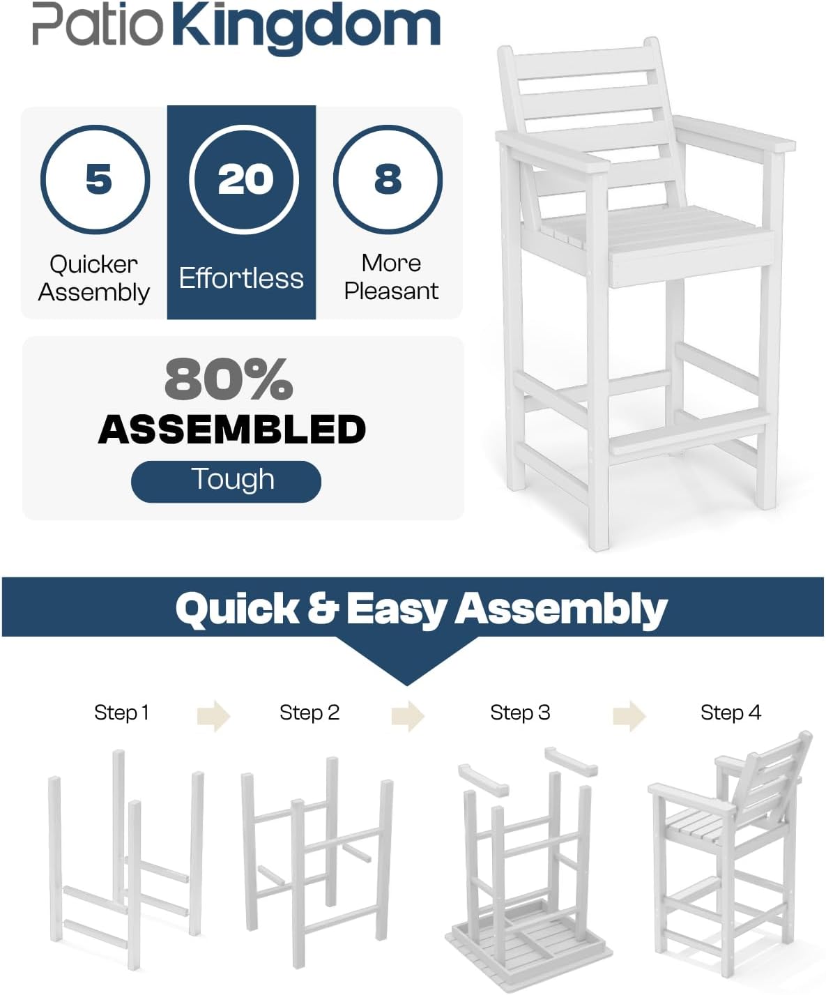 3-Piece Outdoor Bar Set with Beige 11FT Cantilever Umbrella, HDPE Tall Balcony Adirondack Chairs and Table, Outdoor Bar Stools for Patio (White)