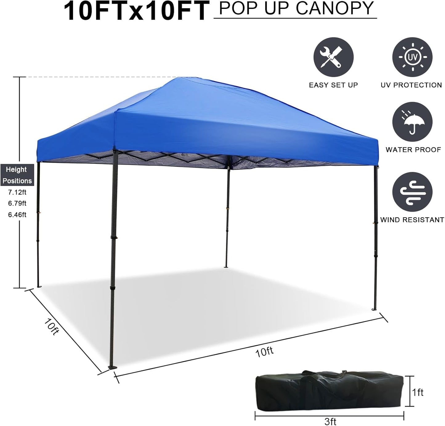 10x10 Pop Up Canopy Tent, Instant Outdoor Canopy with Sand Bags Waterproof Sun Shade Easy Up Tents for Parties,Canopy for Camping Beach Parties (Blue)