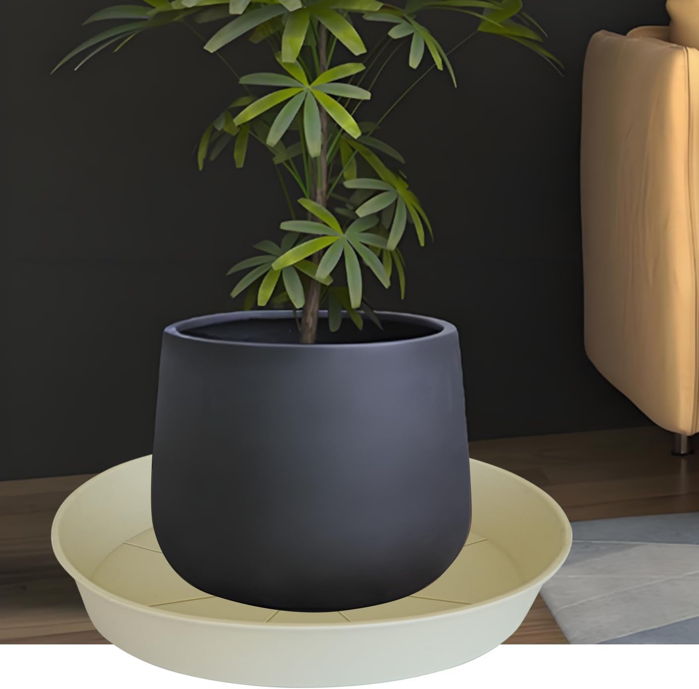 3 Pack of 25 26 inch Plant Saucer (22.7 Inch Base), 4.2" Depth, Large Deep Plastic Flower Planter Water Trays for Indoors Outdoor Bath Bath, Plant Drip Trays for Pot (26", Beige)