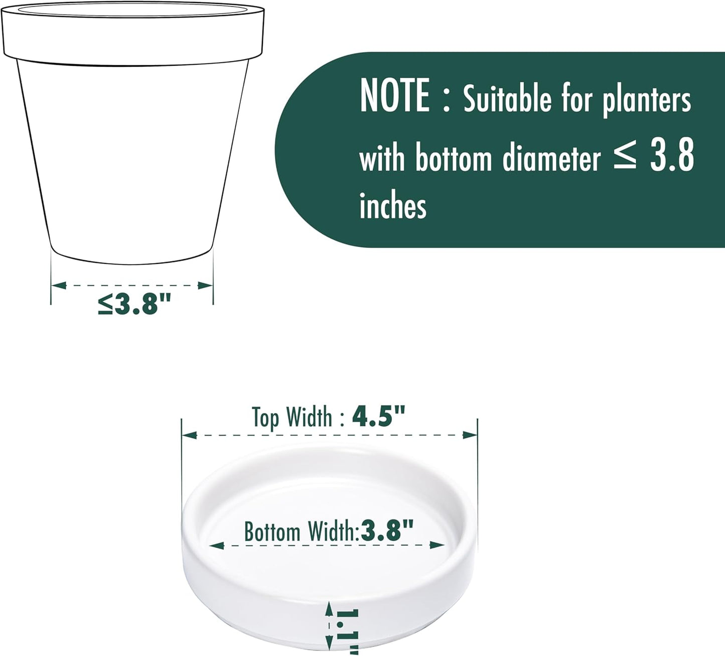 D'vine Dev Modern Round 3.7 Inch Ceramic Plant Pot Saucer, Planter Pot Drainage Tray for Indoor Plants, Set of 4, Matte White, 97-T-A-11