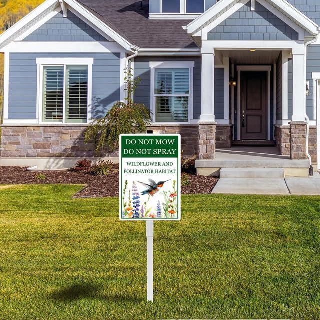 Do Not Mow Do Not Spray Wildflower and Pollinator Habitat Yard Sign With Stakes 8X12 inches Rustproof Reflective Aluminum Pollinator Friendly Garden Sign Stand Outdoor