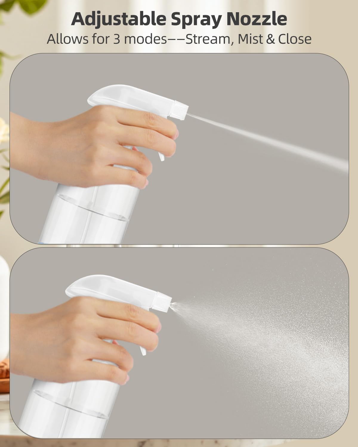 2 Pack Glass Spray Bottles 8 oz, Empty Refillable Containers with Silicone Sleeve Protection, Glass Spray Bottles for Cleaning Solutions, Hair and Plants with Adjustable Nozzles Black&White