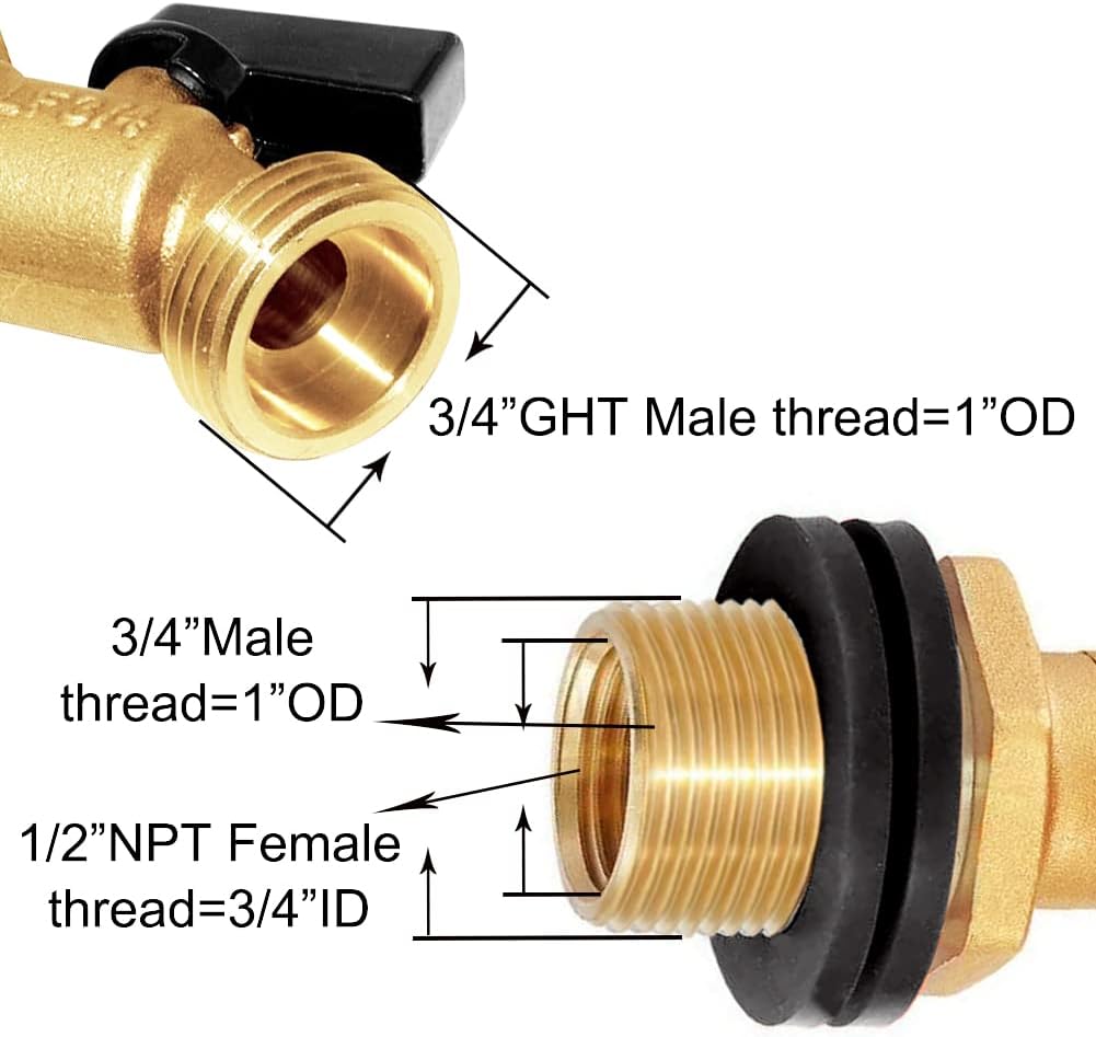 Joywayus Brass Water Container/Rain Barrel Spigot 3/4" Threaded Quarter Turn Ball Valve with Bulkhead Fitting, Suitable for Garden Hose Thread Connection