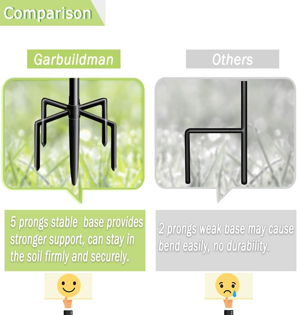 Garbuildman 76 Inch Tall Shepherd Hooks with 5-Forked Base, Adjustable Heavy Duty Bird Feeder Pole Stand Hanger for Outdoor, Shiny Black, 1 Pack