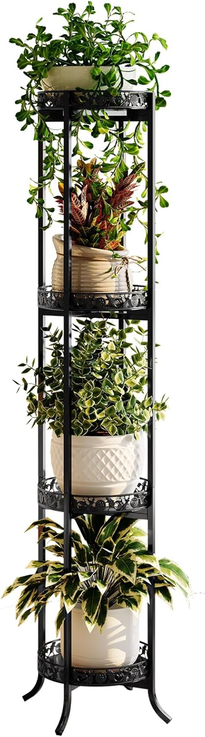 COPREE 4-tier Plant Stand, Space-Saving Iron Planter Shelves Flower Pot Organizer Rack Multiple Flower Pot Display Holder Shelf Indoor Outdoor Heavy Duty Planter Shelving Unit