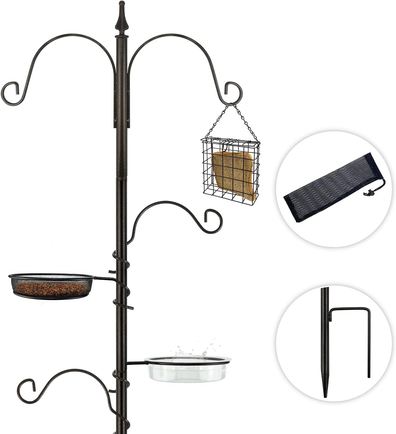 Premium Bird Feeding Station Kit - Multi Feeder Hanging Set with Suet Cage, Bird Bath & Finch Sock Attractors