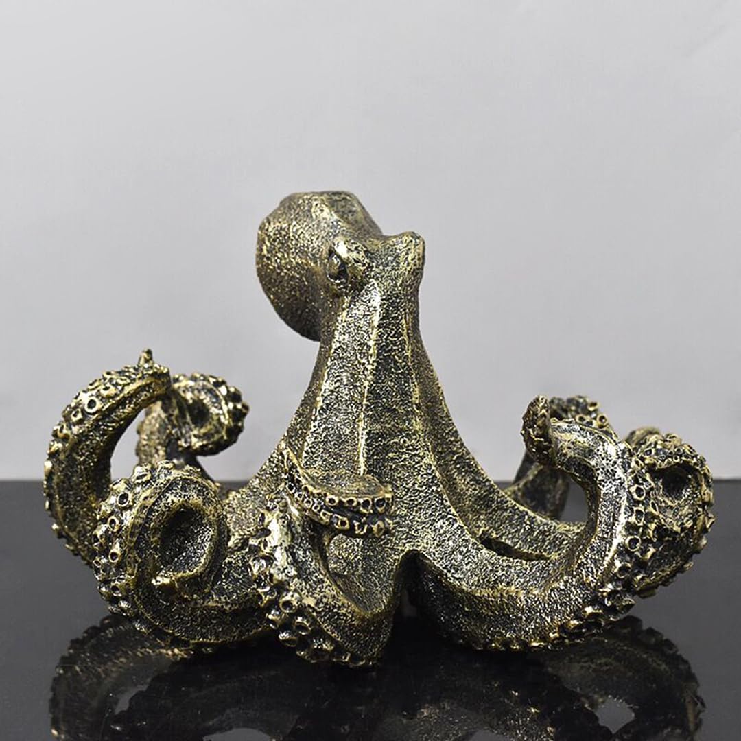 10 Inch Octopus Vintage Statue Sculpture Frgurine Gift for Home Office Living Room Desktop Display Decor Decorative (Gold)