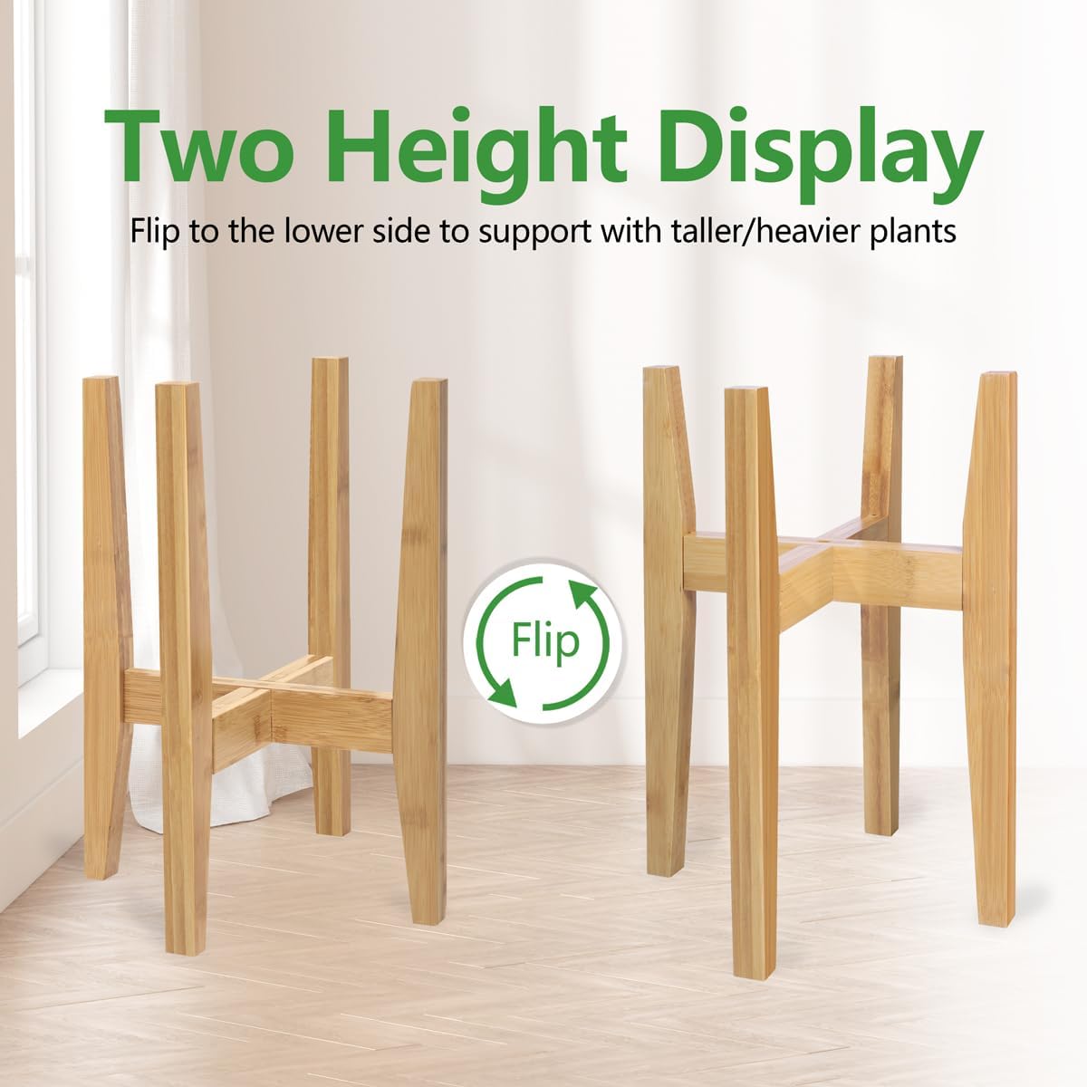 OERGKE Adjustable Plant Stand Indoor, Bamboo Mid Century Modern Plants Stands, Corner Flower Holder for Living Room, Fits 8 to 12 Inches Pots, (Pot & Plant Not Included)(Nature, 1 Pack)