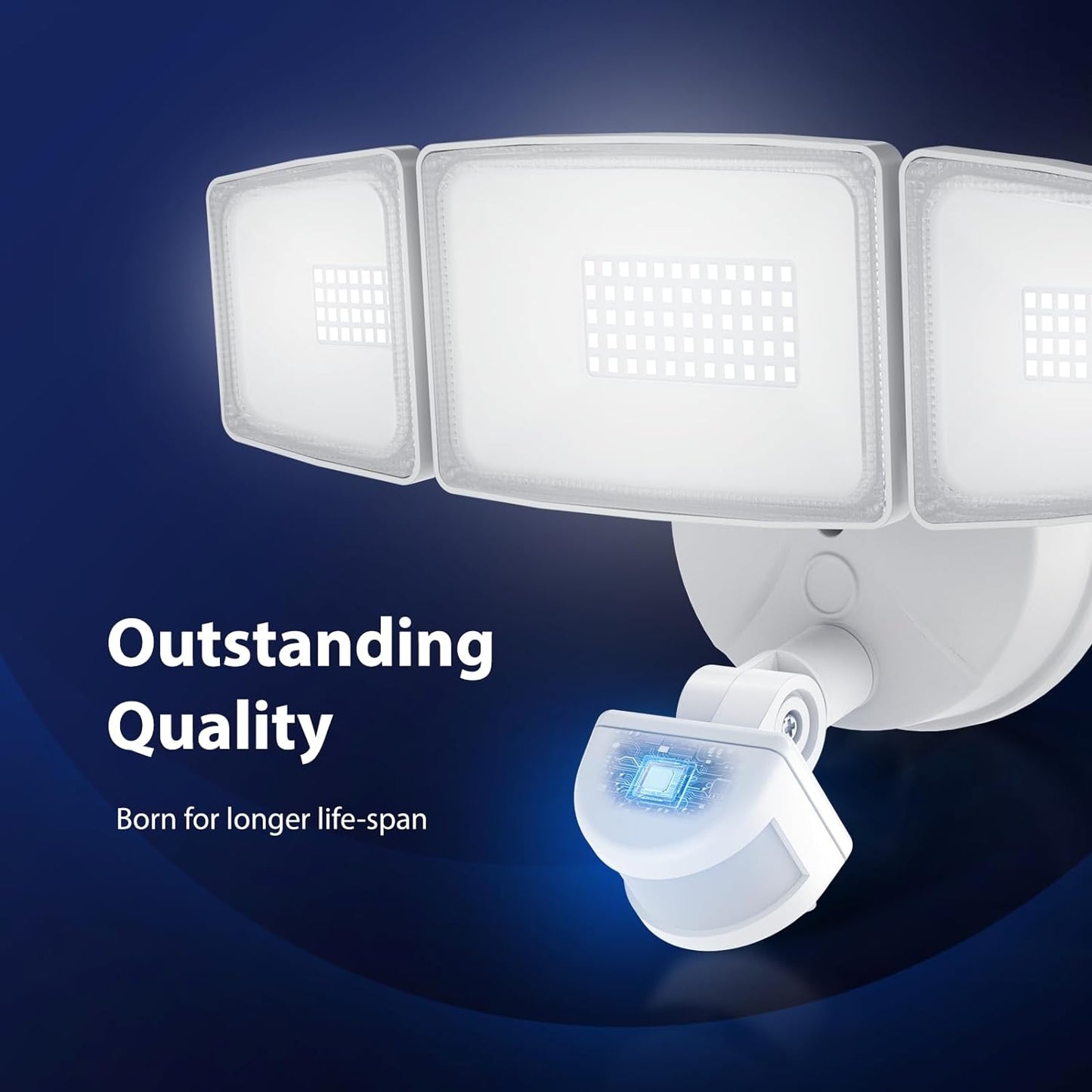 Onforu 3 Pack 65W LED Motion Sensor Outdoor Lights, Security Light Motion Outdoor Flood Light Fixture Detection Detector, 3 Adjustable Heads 6500LM 6500K IP65 Waterproof Exterior Garage Yard (White)