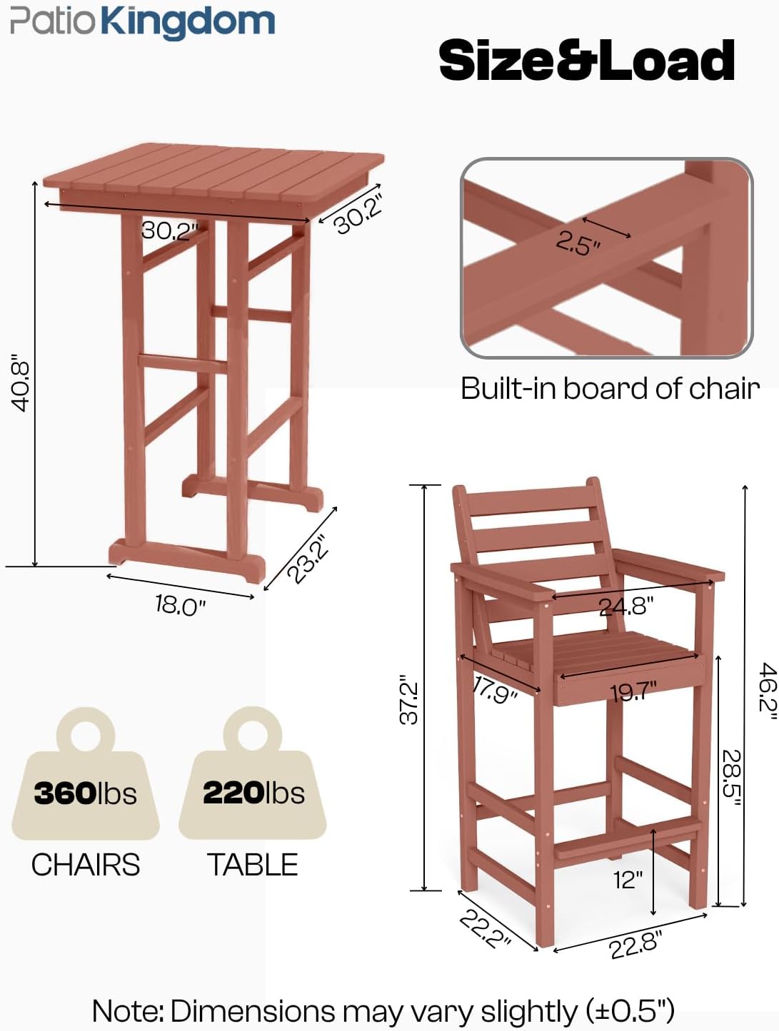 3-Piece Outdoor Bar Set with Beige 9FT Patio Umbrella, HDPE Tall Balcony Adirondack Chairs and Table, All-Weather Outdoor Bar Stools for Patio (Terracotta)