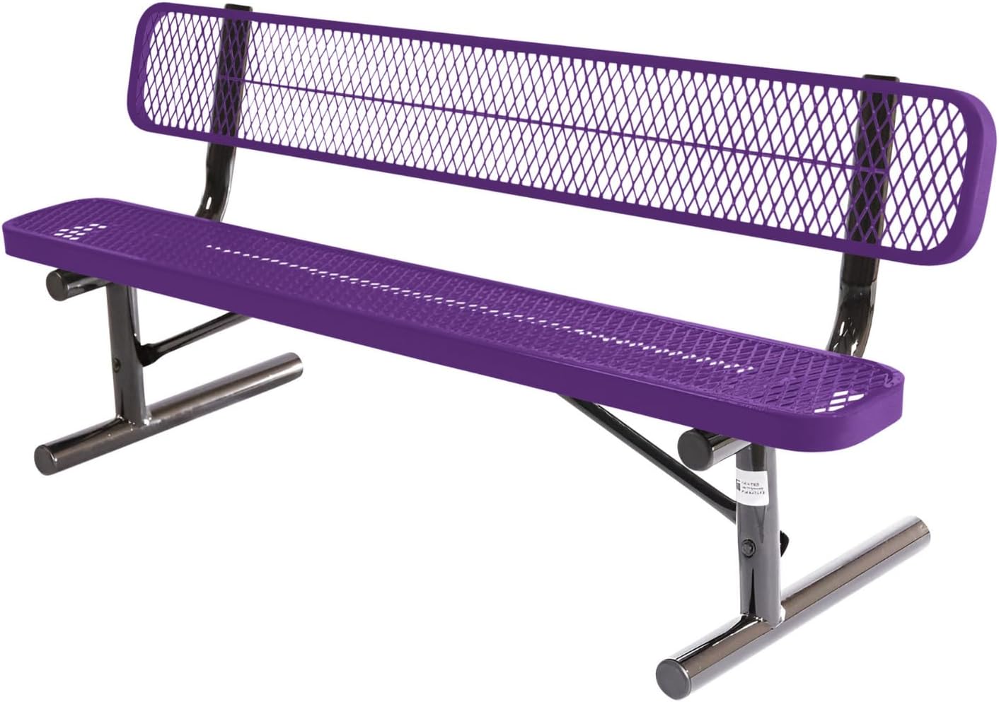 Heavy-Duty Portable Outdoor Bench Thermoplastic Coated, Expanded Metal, Commercial-Grade Seating, Made in America (Portable with Back, 6 Ft, Textured Purple)