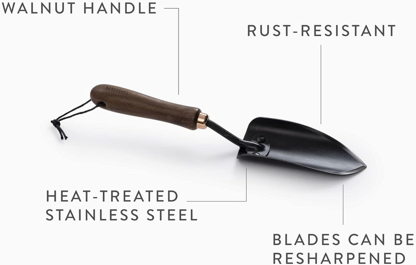 Barebones Spade Hand Trowel - Gardening Hand Tools - Stainless Steel Spade Shovel - Premium Quality Garden Spade - Japanese Garden Tool - Multipurpose Tool (Black/Walnut)