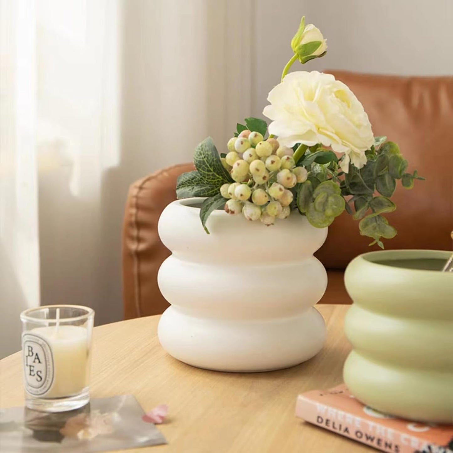 Ceramic Plant Pot Indoor, 6.5 Inch Flower Pot with Drainage Hole, Tiered Bubble Design Ceramic Planter for Home & Office Decor (White)