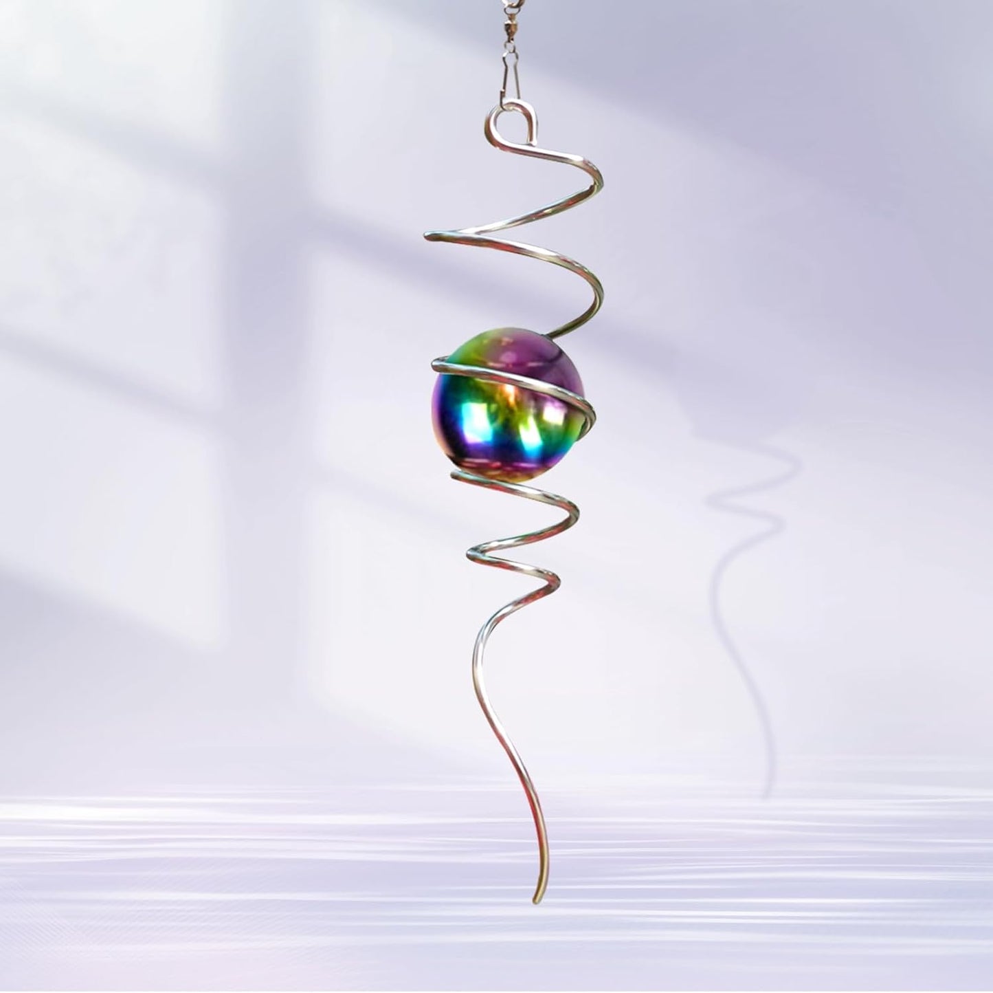Gazing Ball Spiral Tail with Multi Color Stainless Steel Orb, Wind Spinners Stabilizer, Spiral Tail Wind Spinner, Outdoor Hanging Decoration for Garden Yard Patio Christmas Decor 13inch