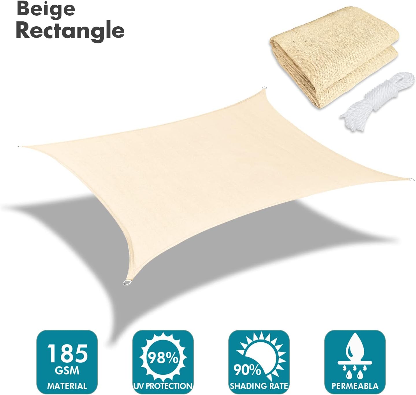 KANAGAWA 8'X8' Cream Custom Size Sun Shade Sail Square UV Block Canopy Cover for Patio Backyard Lawn Garden Outdoor (Customized Available)