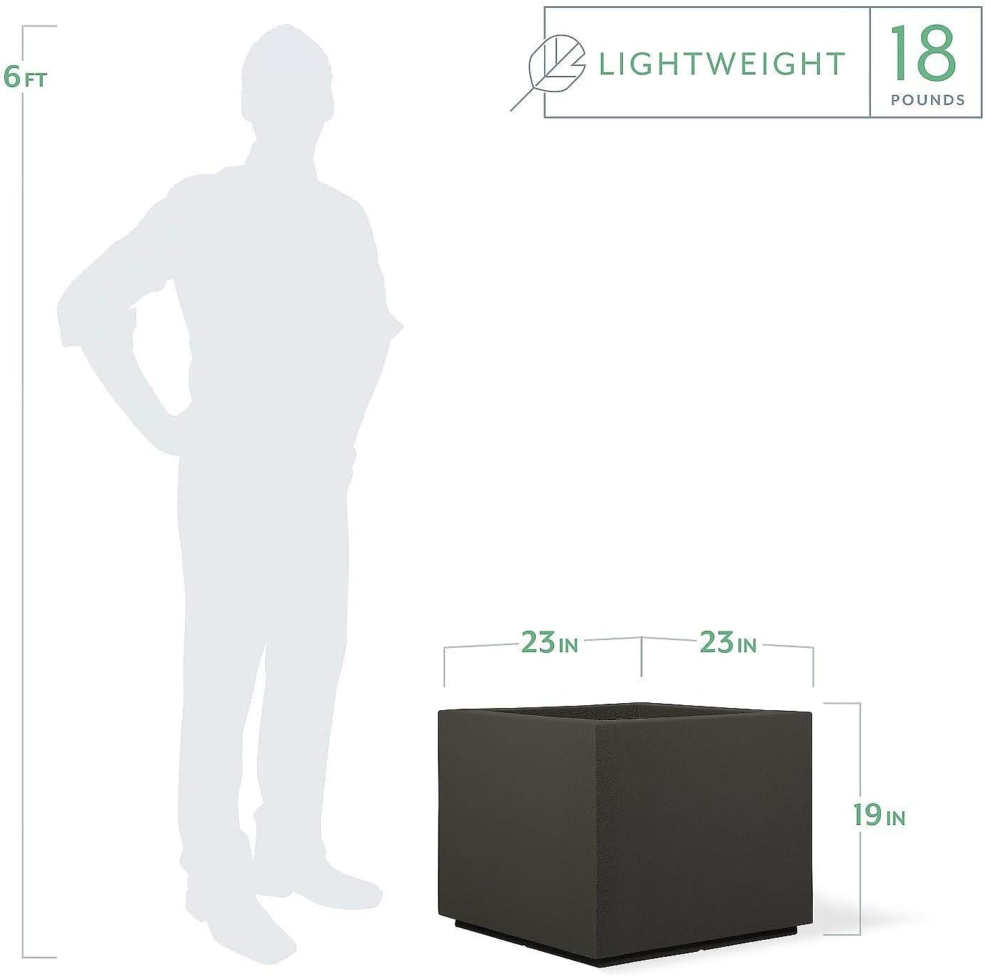 PolyStone Monterray Modern Outdoor/Indoor Square Planter, Lightweight, Heavy Duty, Weather Resistant, Polymer Finish, Commercial Grade and Residential, 23" L x 23" W x 19" H (Slate Gray)