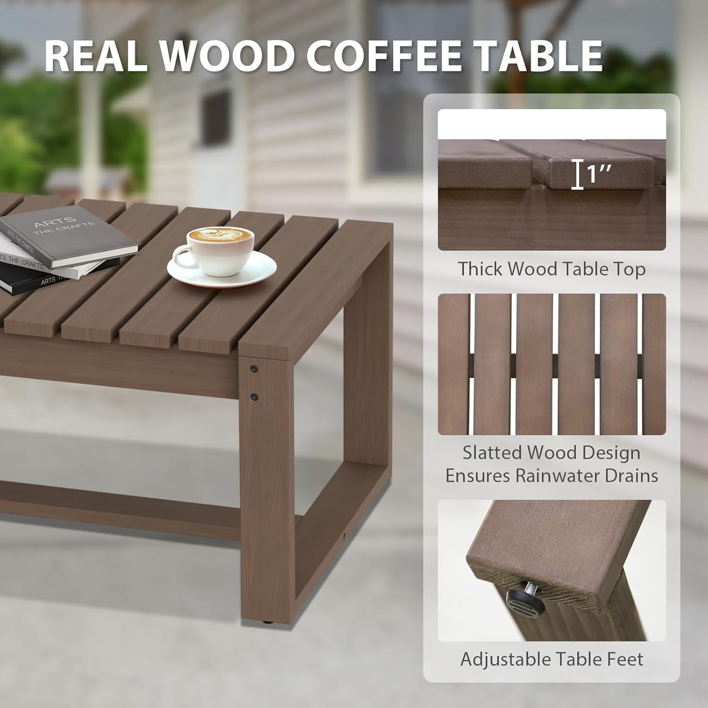 EAGLE PEAK Natural Wood Outdoor Patio Furniture, Cedar Furniture, Conversation Set, Outdoor Seating for Deck Patio Porch, Sofa 2 Chairs, Coffee Table & Side Table, 5 Pieces, Brown/Beige
