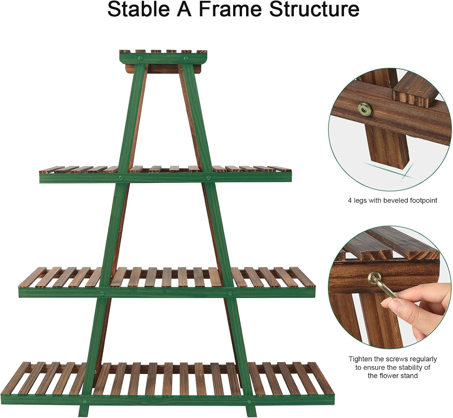 Ufine 4 Tier Wood Plant Stand Indoor Outdoor A Frame Plant Display Shelf for Multiple Plants Flower Pot Holder Rack, Living Room Balcony Patio