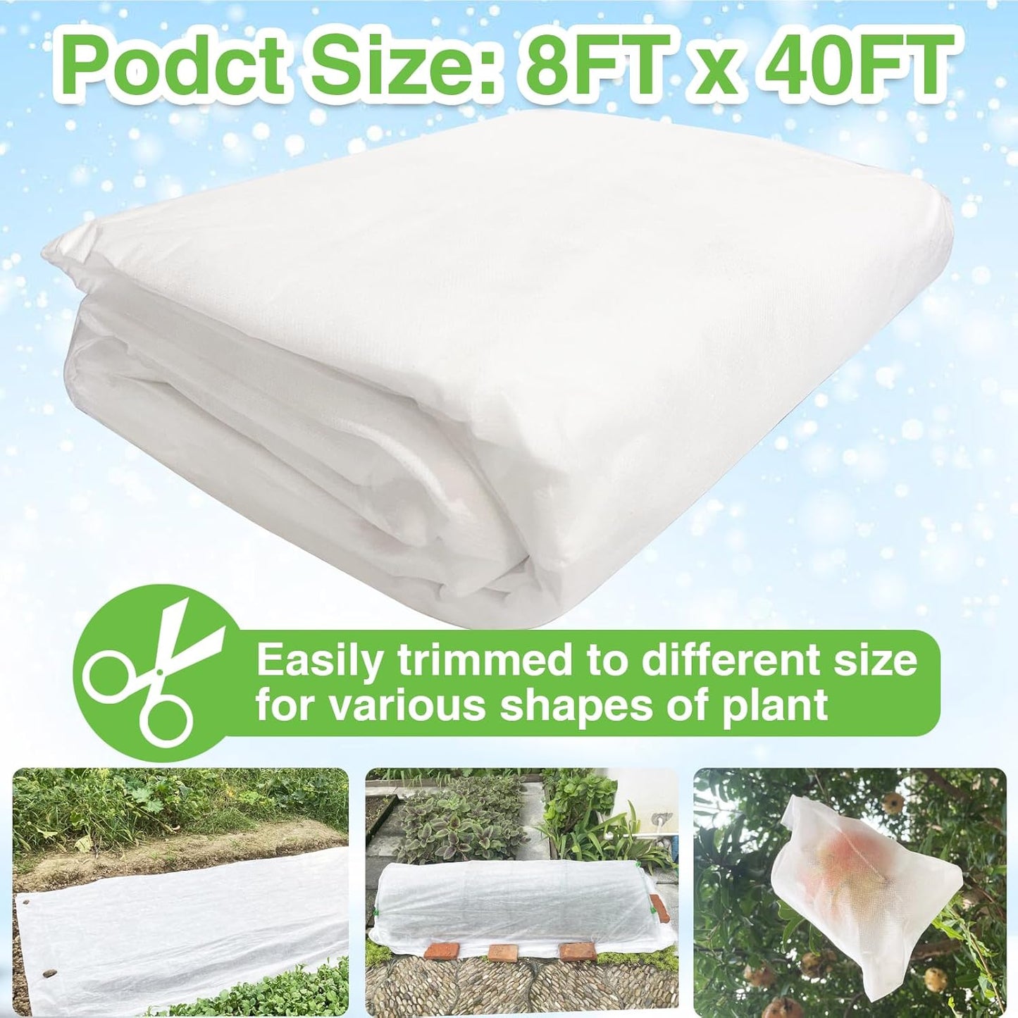 YFFSIDMY Plant Covers Freeze Protection 8'x40', Frost Blankets for Outdoor Plants and Trees, Frost Cloth Freeze Plant Protection Cover, Winter Frost Blanket, Heat Protection Floating Row Cover, White