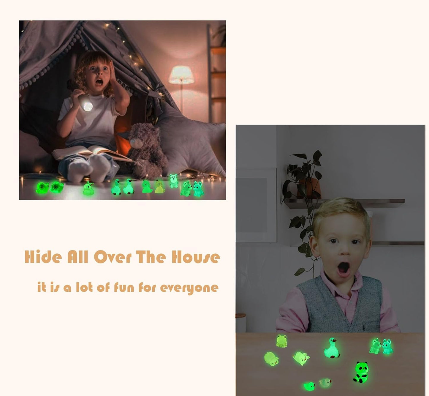 Mini Resin Animals Variety Pack 200 Pcs Luminous Tiny Animals Bulk Glow in The Dark Fairy Garden Miniatures with Tiny Ducks to Hide Around The Home