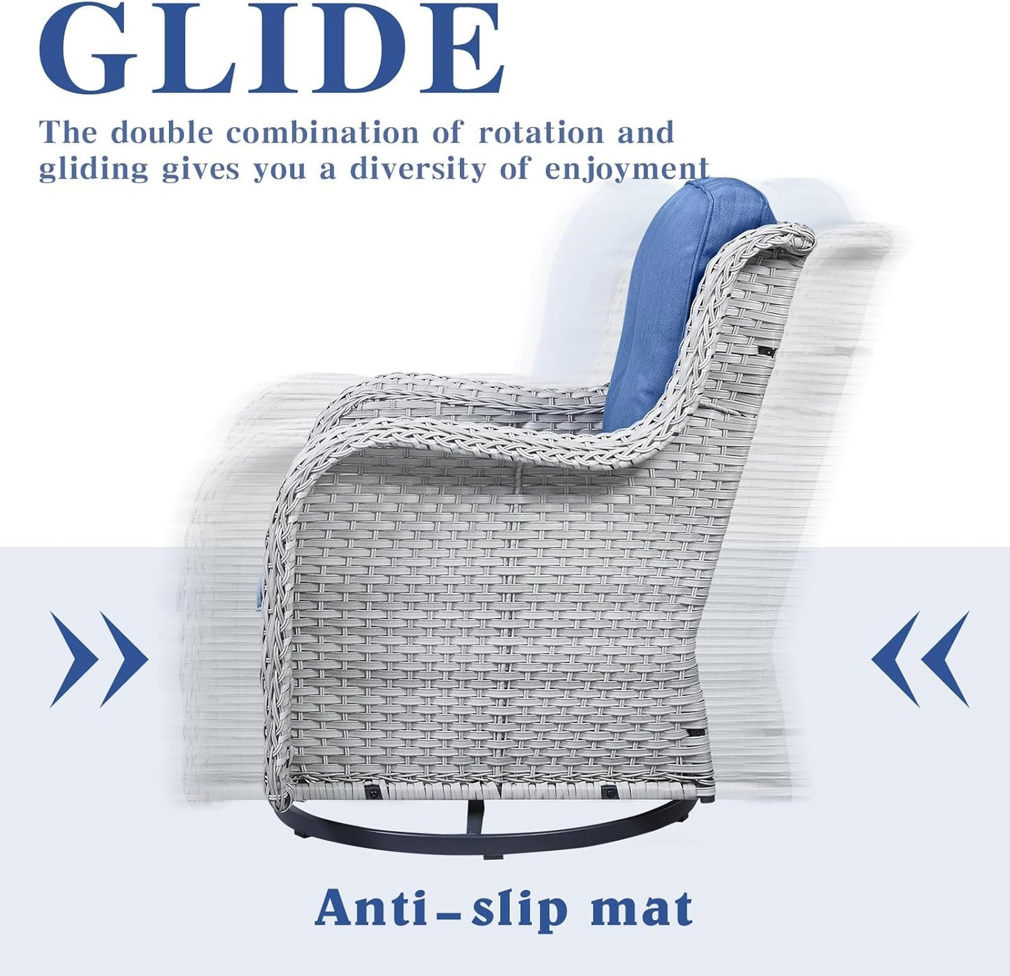 Outdoor Swivel Rcoker Patio Chairs - Outdoor Swivel Patio Chairs Set of 2 Wicker Chair Patio Furniture Sets with Covered Cushion for Porch Deck Balcony Garden, Blue Cushion