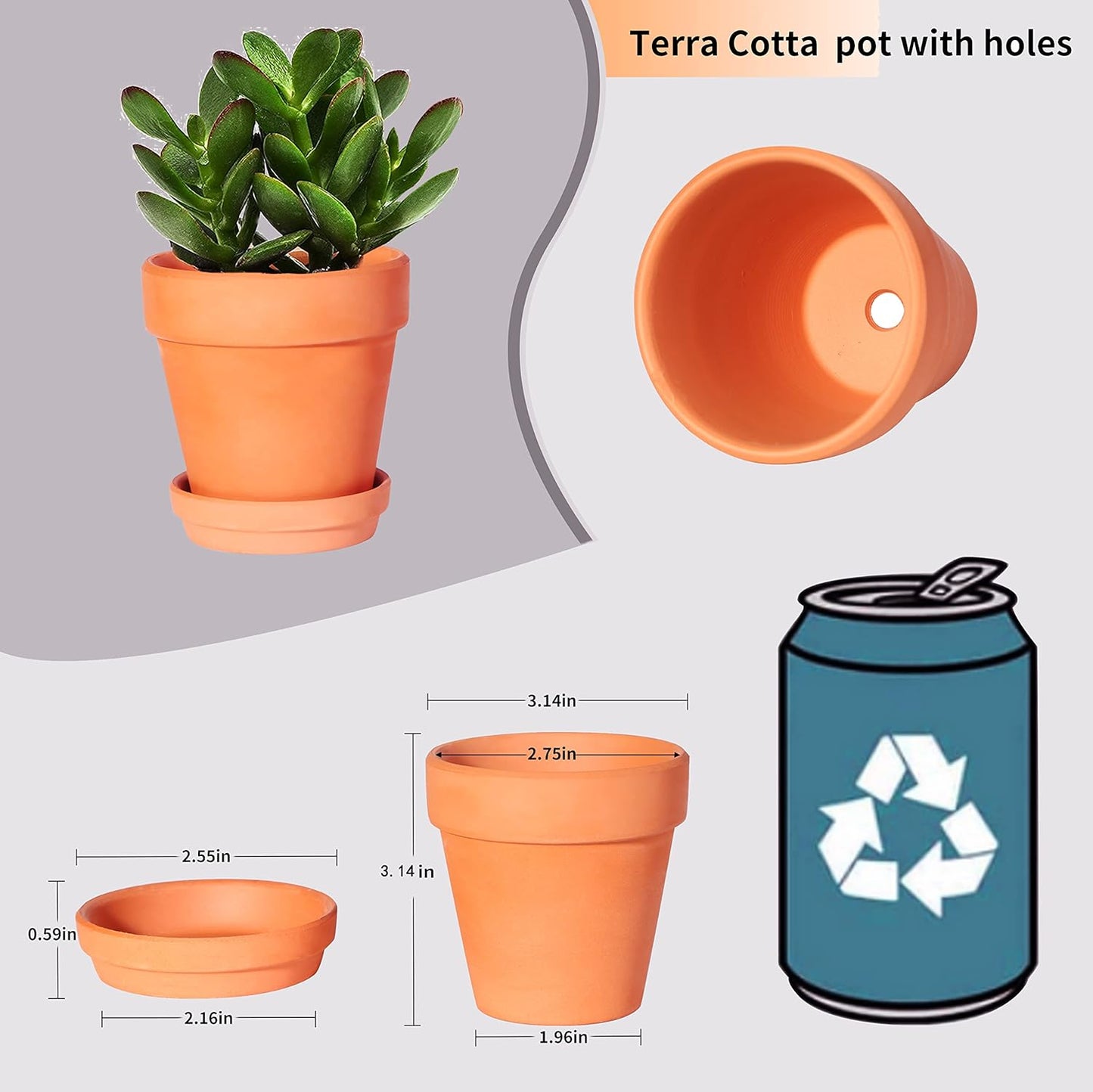 3 Inch Terracotta Pots with Saucer-20 Pack，Cactus Terra Cotta Flower Pot with Drainage，Succulent Nursery Clay Pots Great for Plants,DIY Crafts, Wedding Favor