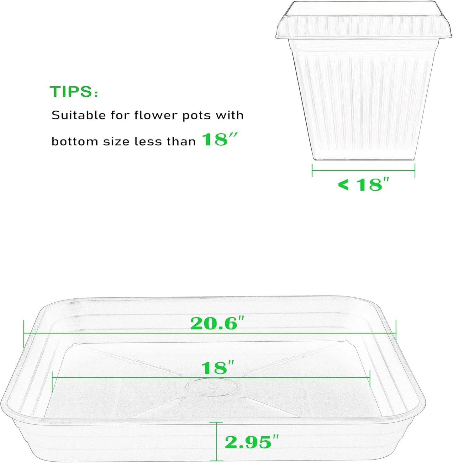3 Pack Square Plant Saucer Tray 20 inch, Heavy Duty Plastic Plant Saucers for Indoors Outdoor, Flower Plant Drip Trays for Pots, Square Seed Starting Tray, Seedling Growing Trays