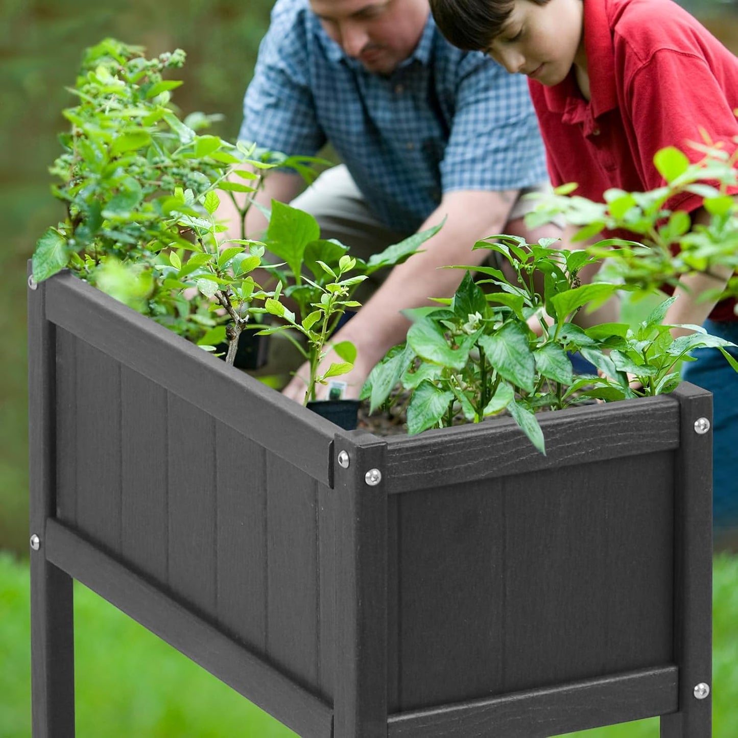 Raised Garden Bed with Drainage Hole Waterproof HDPE Elevated Planter Box with Legs Stable and Durable to Plant Herb Vegetable Flower,Patio,Balcony Outdoors/Indoors Black