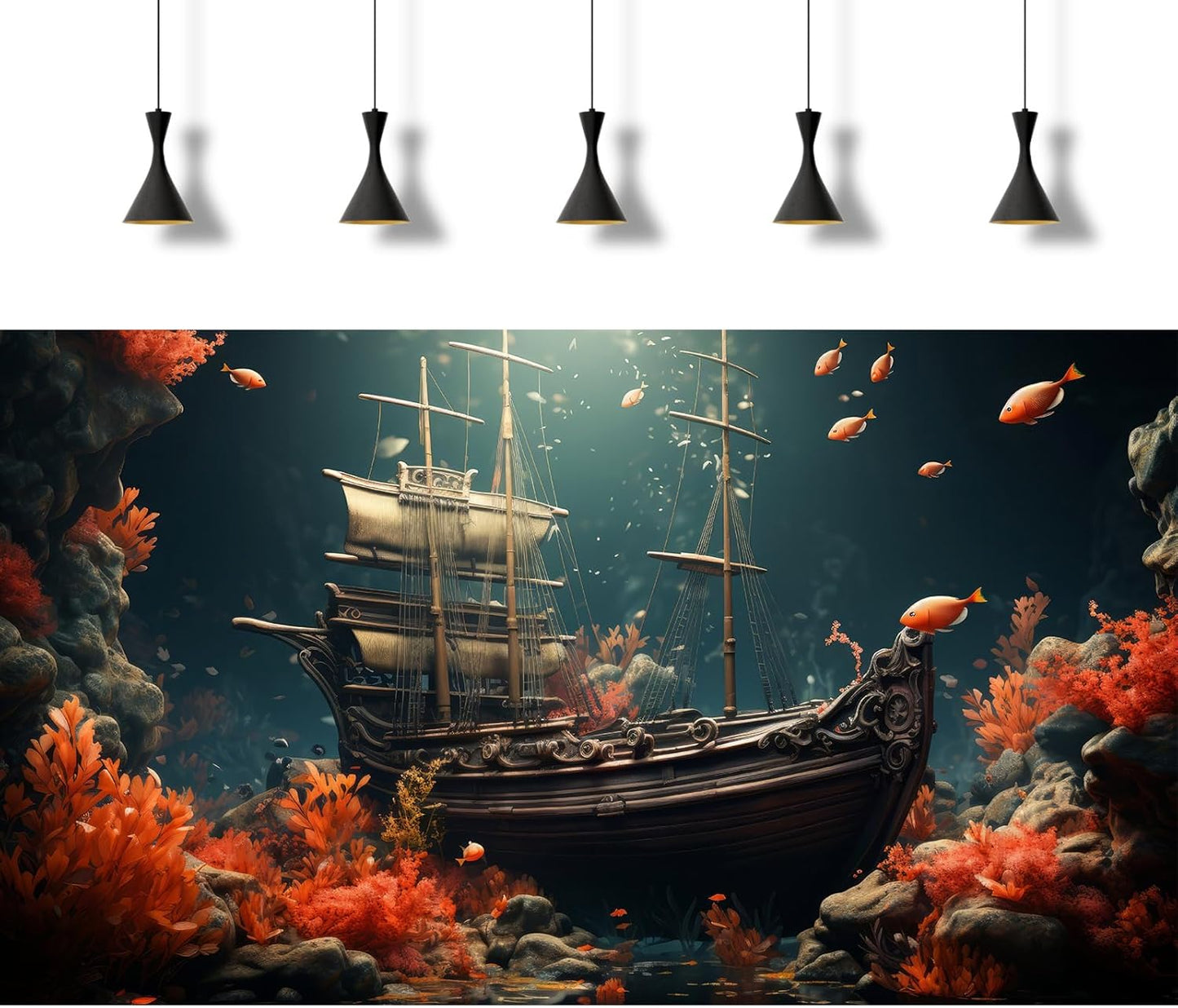 Pirate Shipwreck Aquarium Background Under The Sea Coral Reefs Fish Tank Background Underwater Sunken Ship Landscape Terrarium Background Tropical Sea Marine Life Aquarium Tank Background 72x18in