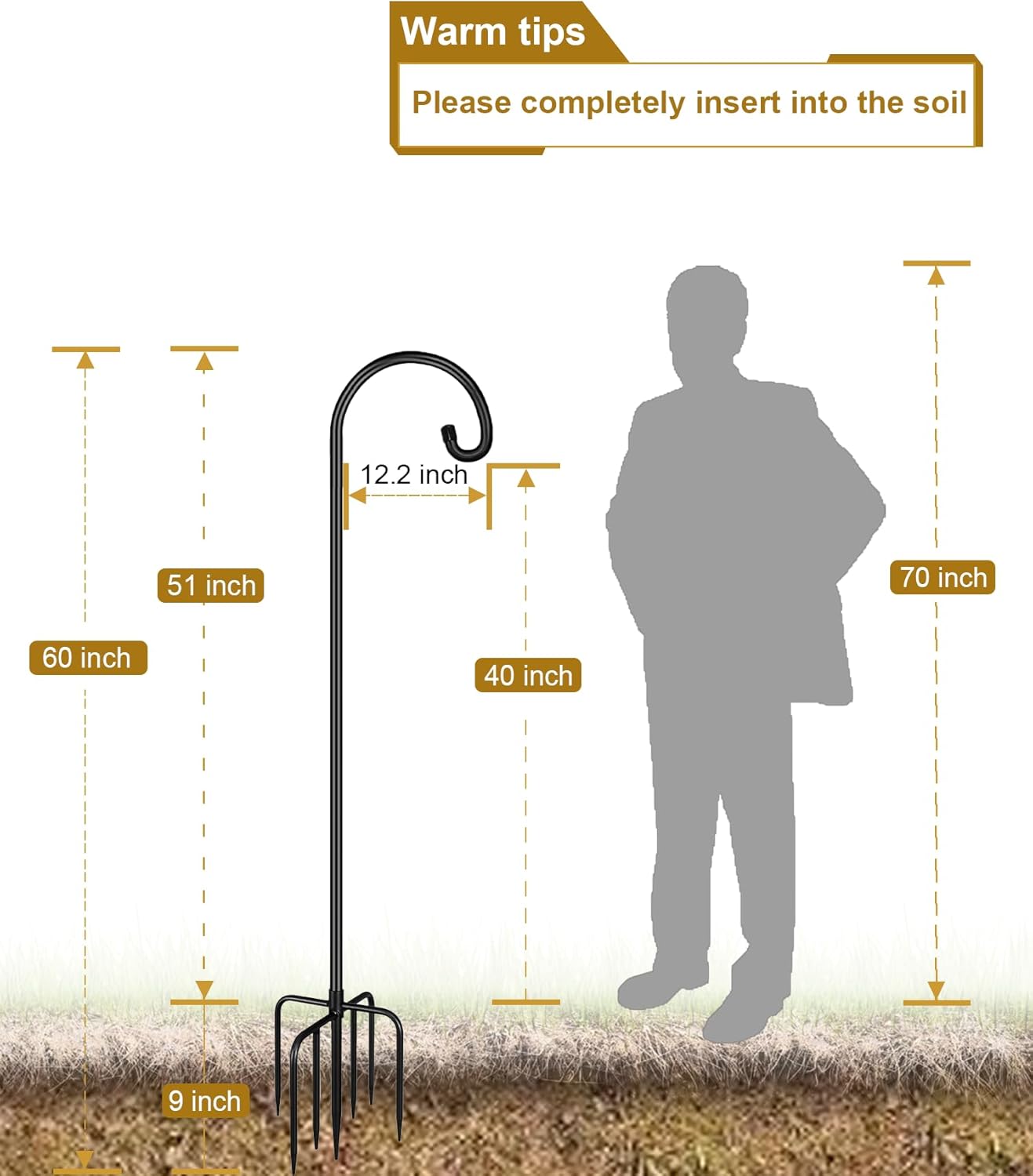 Shepherd Hook 60 Inch Tall Heavy-Duty Metal Garden Hanging Pole Stake for Bird Feeder Pole Plant Baskets, Black (1 Pack).