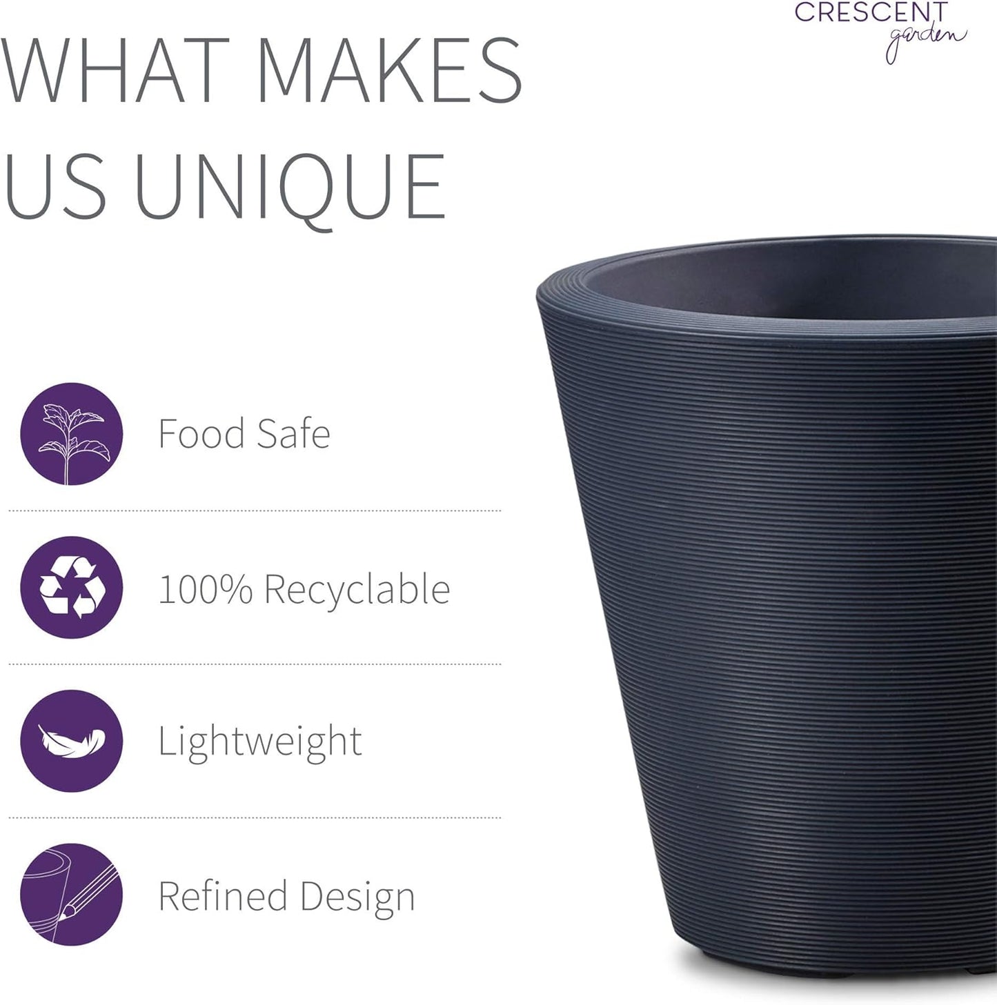 Crescent Garden Madison Planter– Weather-Resistant, Double Walled Indoor/Outdoor Plant Pot with Drain Hole – Extra Large Commercial Size Pot, 34-Inch (Midnight Blue)