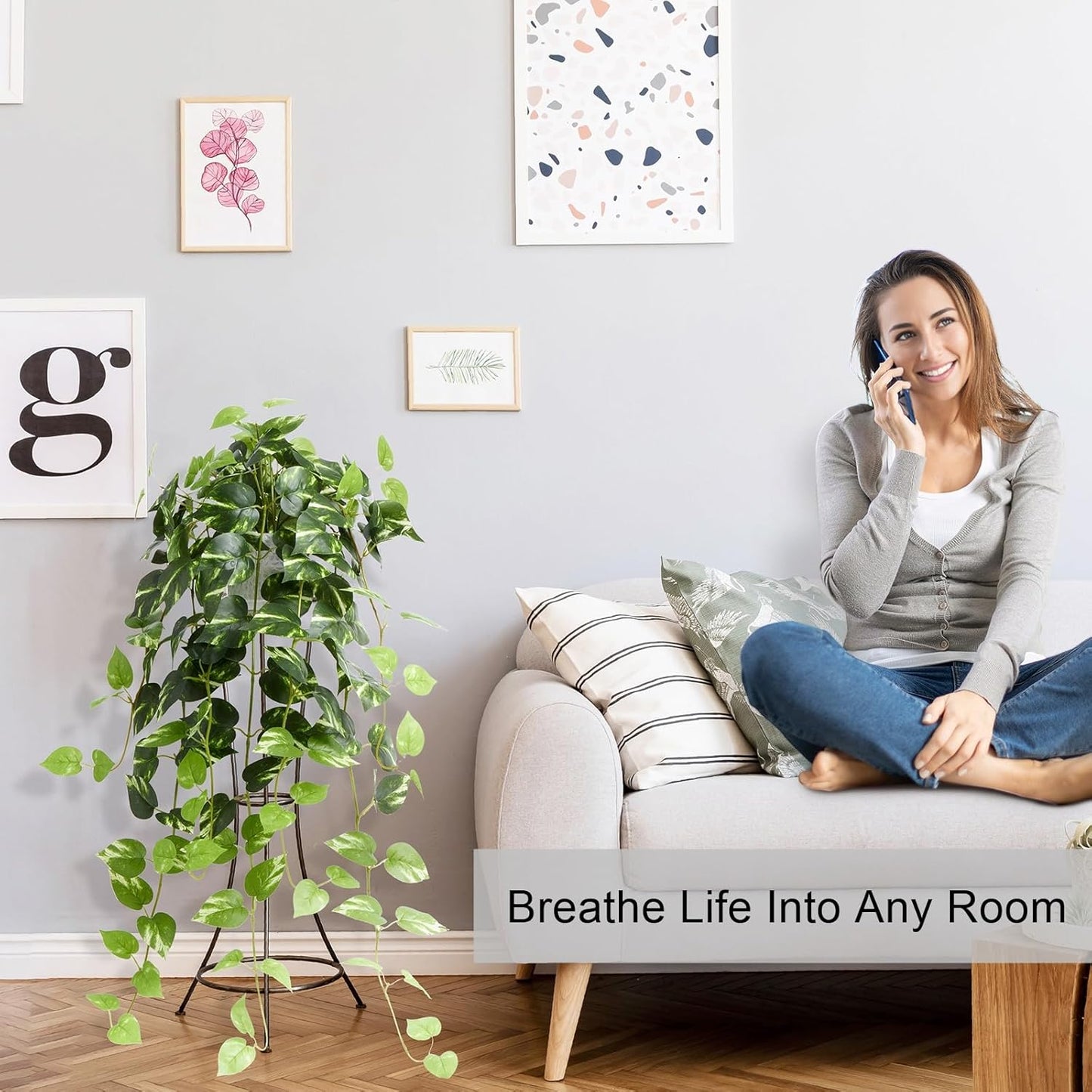 CADNLY Realistic Artificial Plants Indoor in Pot – Green Faux Hanging Plants Artificial Decor Fake Pothos Potted Home Decor Shelves Tabletop Office 1 Pack