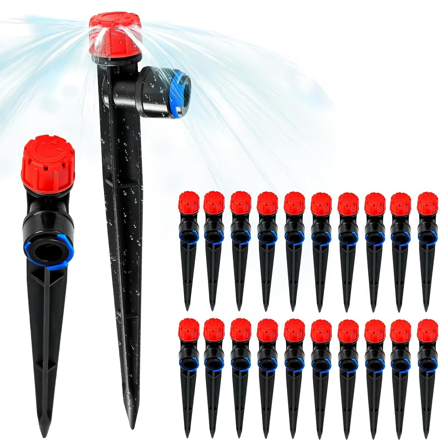 20PCS 1/4 inch Tubing Drip Irrigation Vortex Emitters,360 Degree Drip Emitter Sprayer with Stake, Irrigation Dripper Sprinklers for Drip Irrigation System