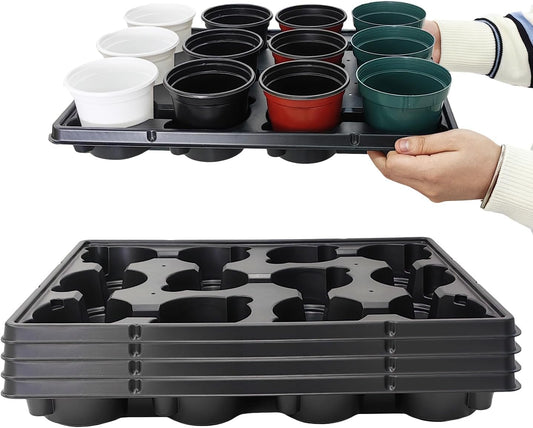 12 Cell Round Nursery Trays Thickened Durable Seedling Pots Shuttle Carrying Trays for Holding 4 inch Pots (16.85" 12.6", 5-Pack)
