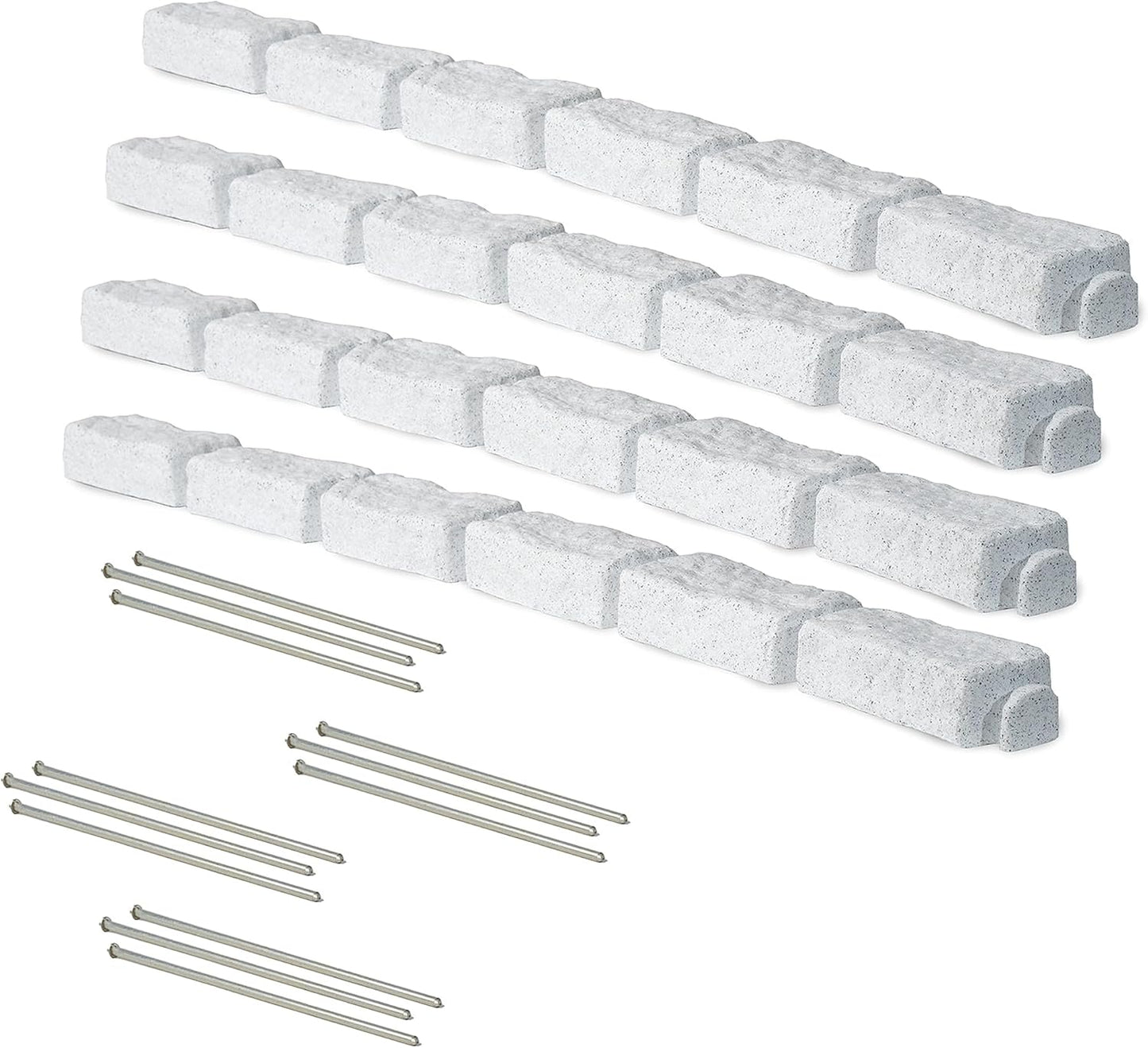 Beuta Landscape Edging | Garden Edging Border | No Dig Faux Stone Bricks & Spikes for Lawn Edging, Flower beds, Pathways & Yards – 4 Packs | Each Pack Has 6 Bricks 48" Lx 4" W x 2.25" H|Limewash