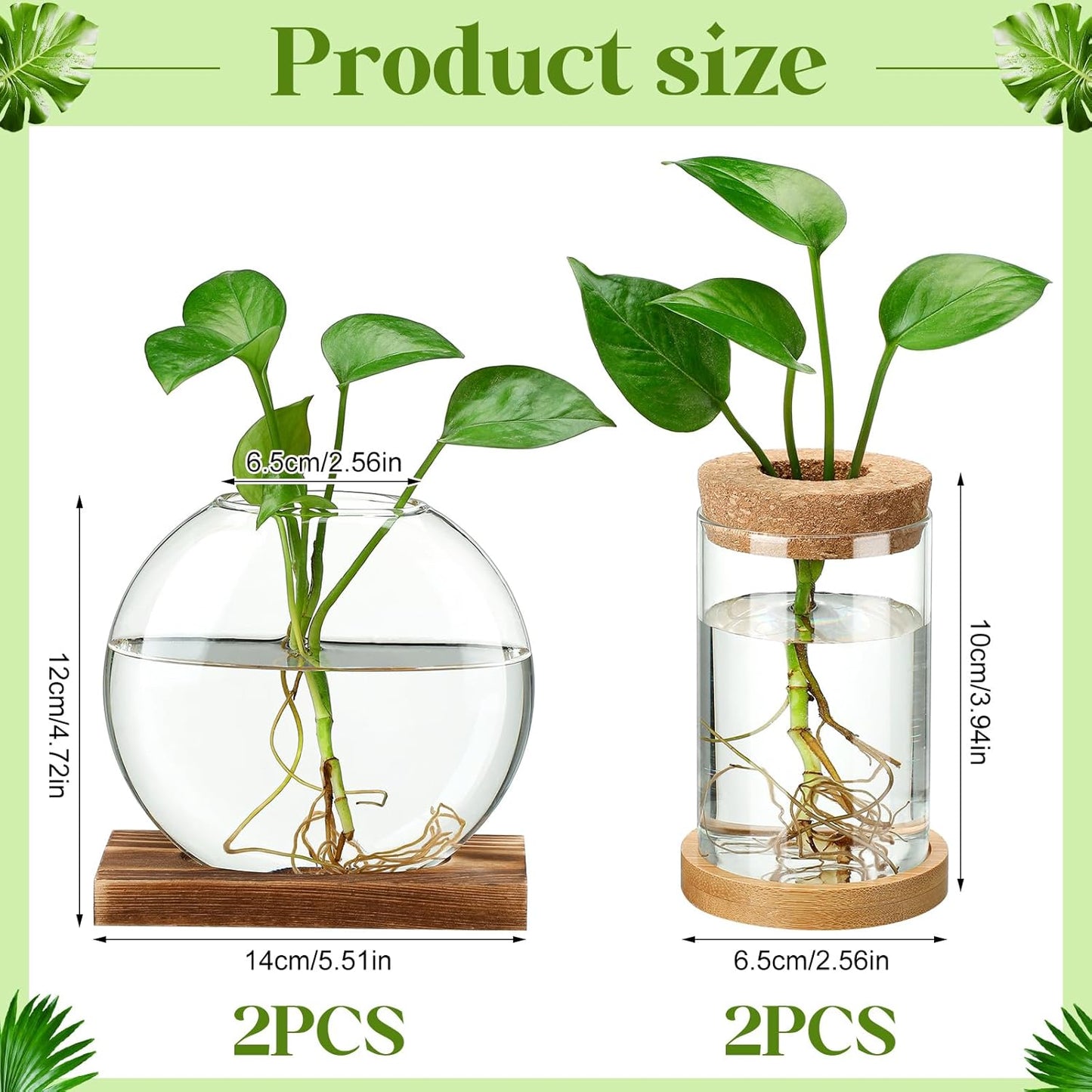 Layhit 4 Pcs Plants Propagation Stations vases Glass Planters with Wooden Lid and Bamboo Stand for Hydroponic Plants Gardening Gifts for Women Mom Home Office Tabletop Decoration(Novelty Style)