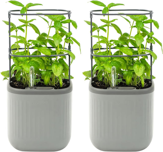 Vego garden Mini Planter Indoor Pots with Trellis Self-Watering Herb Countertop Planter for Climbing Vegetables Flowers Mint Plants Cage 2 Pack- Fog Gray