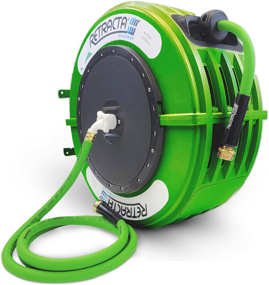 Macnaught Retractable Garden Hose Reel, 60 Ft Water Hose Reel Heavy Duty Retractable Hose with Metal 180° Swivel Rotation Bracket for Wall Mount - Green