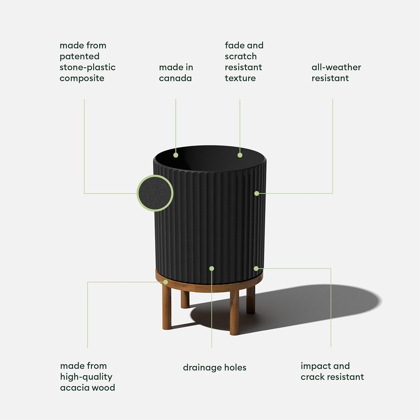 Veradek Demi Series Round Planter w/ Stand for Porch/Patio | Durable Plastic-Concrete & Wooden Stand | Modern Décor for Tall Plants, Flowers