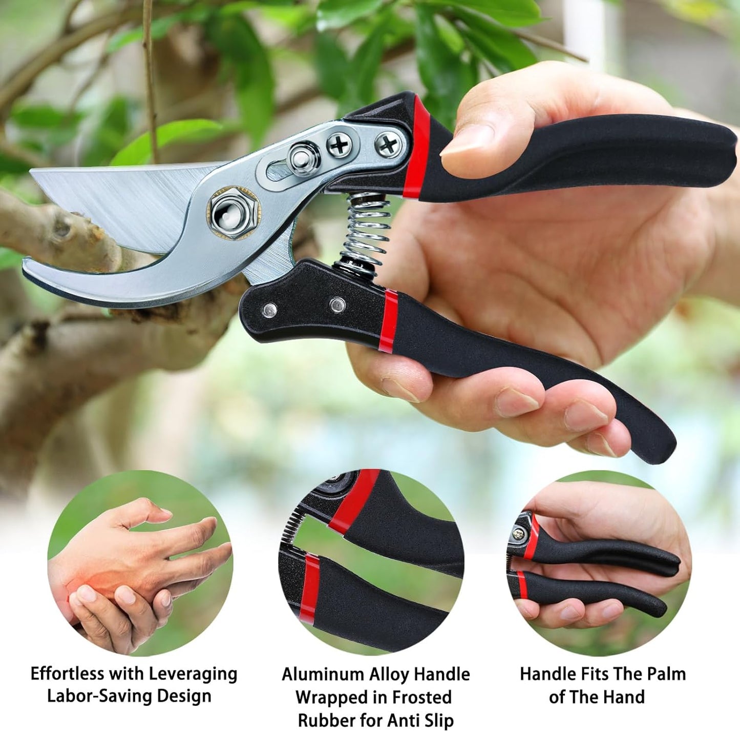 Kynup Pruning Shears for Gardening, Garden Shears Heavy Duty, Cutting Shears Pruners, Hedge Clippers, Rose Pruning Shears, Hand Clippers Gardening (Red Black)