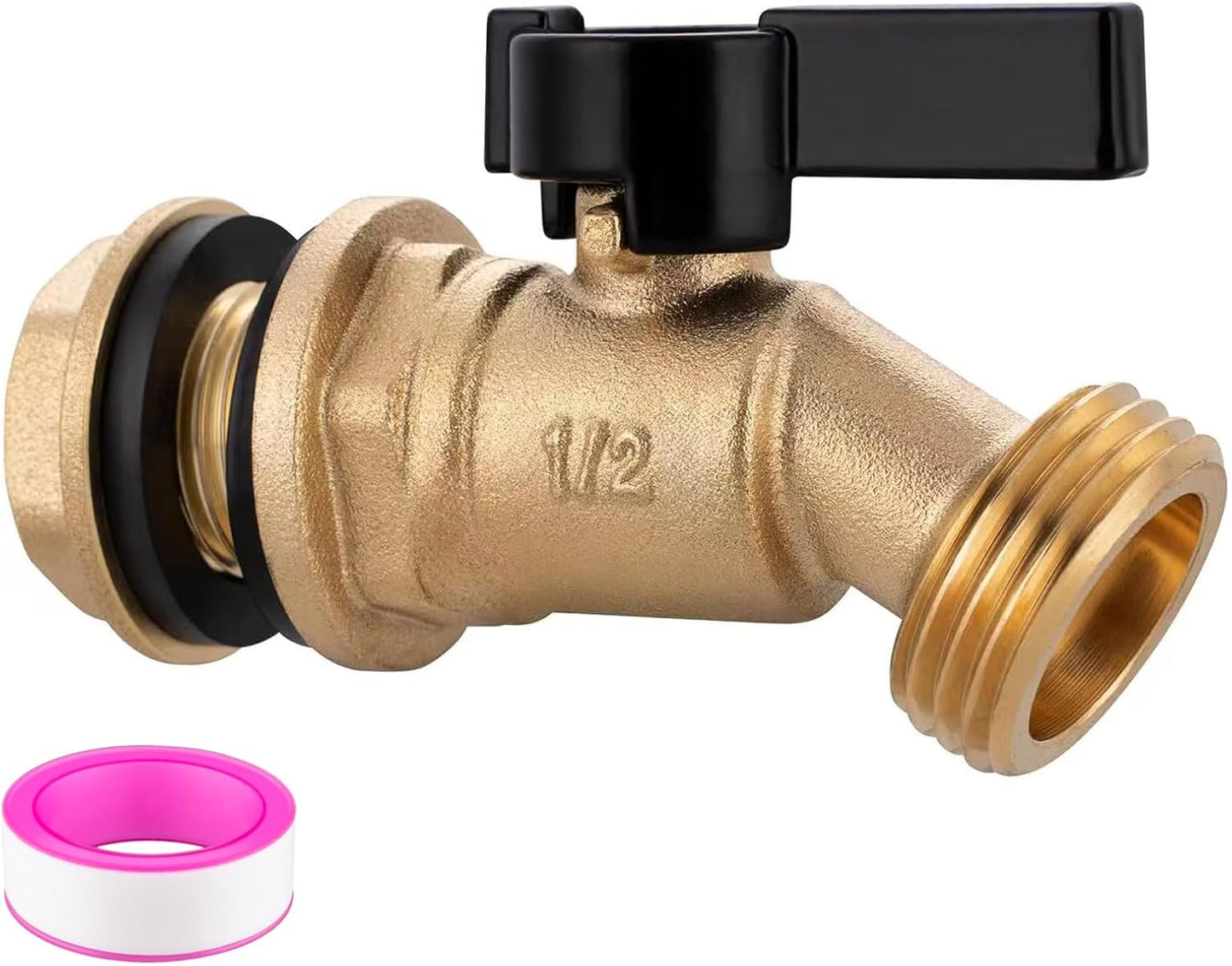Brass Water Container Rain Barrel Spigot Kit, 1/2" Inlet to 3/4"GHT Male Thread Outlet with Quarter Turn Ball Valve Include Bulkhead Fitting and Washers